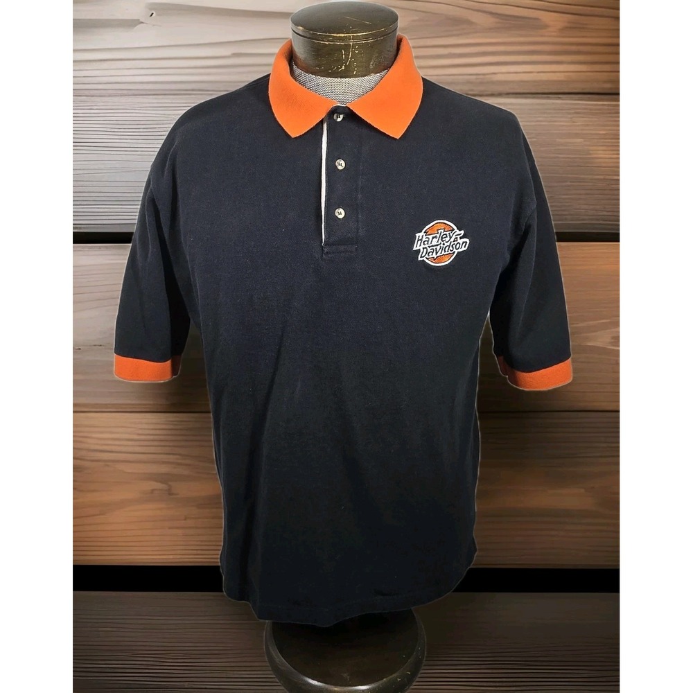 Vintage Harley Davidson Polo Shirt Mens L Black Tilley HD Statesville NC USA‎